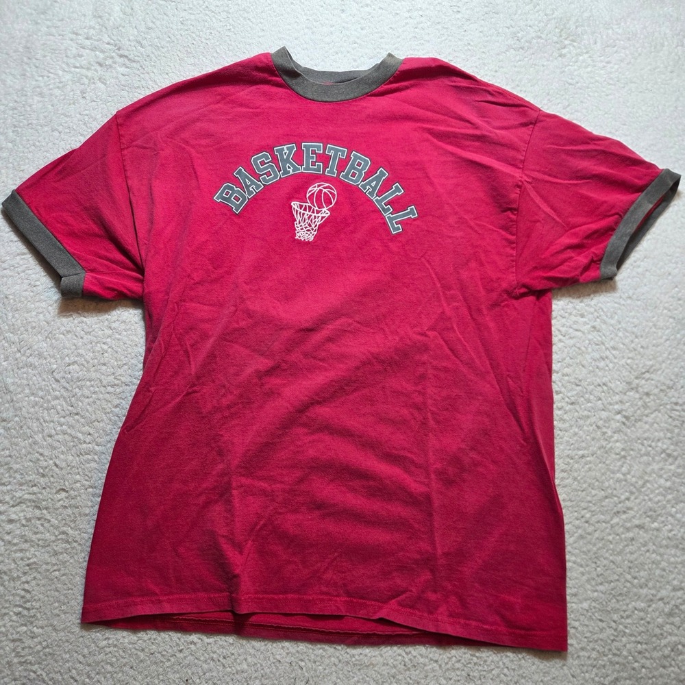 American Outdoors T-Shirt Mens XXL Red Ringer Basketball Embroidered Gorpcore